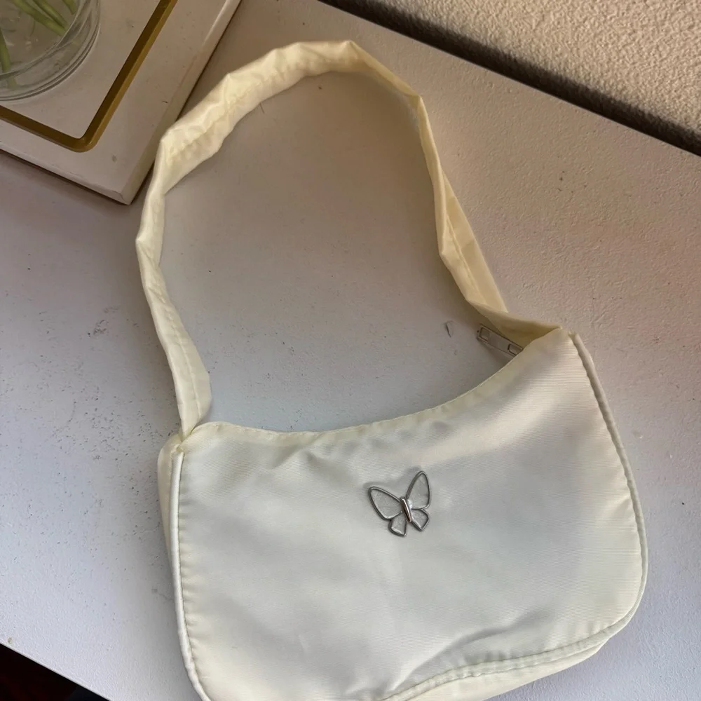 Butterfly Charm Nylon Shoulder Bag Purse in White | NWT - Picture 3 of 4